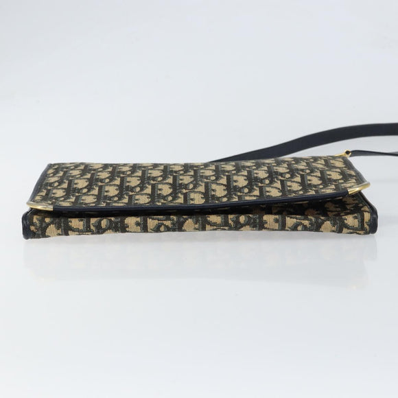 Christian Dior Trotter Canvas Shoulder Bag Navy Gold Auth 151054