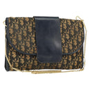 Christian Dior Trotter Canvas Chain Shoulder Bag Navy Gold Auth 151055-1