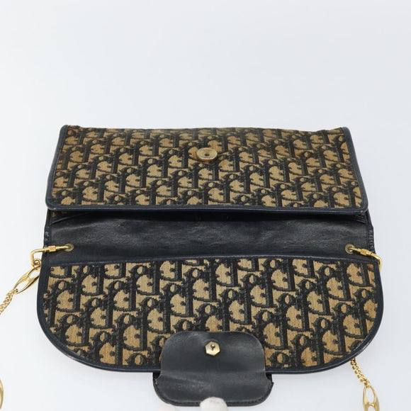 Christian Dior Trotter Canvas Chain Shoulder Bag Navy Gold Auth 151055