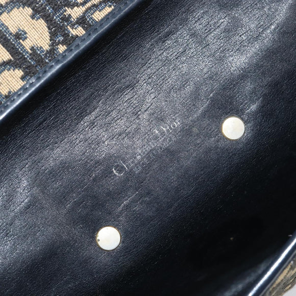 Christian Dior Trotter Canvas Chain Shoulder Bag Navy Gold Auth 151055