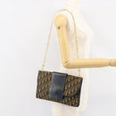 Christian Dior Trotter Canvas Chain Shoulder Bag Navy Gold Auth 151055-22