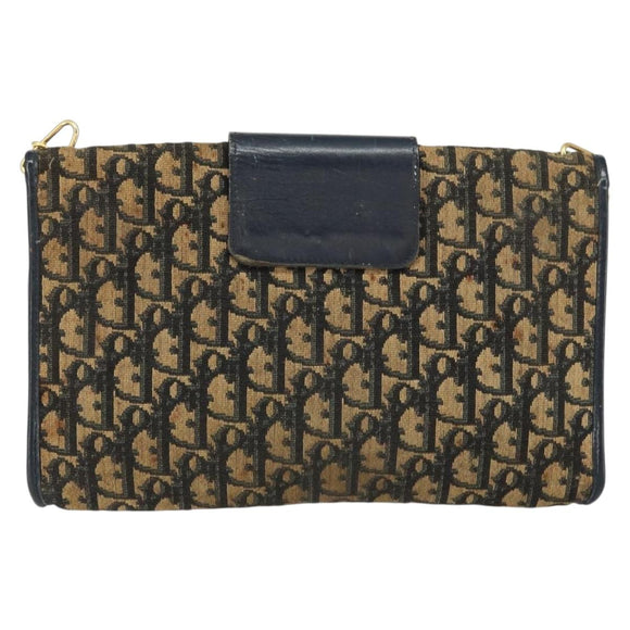 Christian Dior Trotter Canvas Chain Shoulder Bag Navy Gold Auth 151055