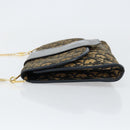 Christian Dior Trotter Canvas Chain Shoulder Bag Navy Gold Auth 151055-5