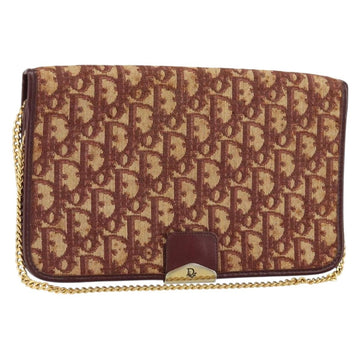 Christian Dior Trotter Canvas Chain Shoulder Bag Red Gold Auth 151057