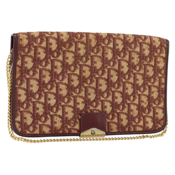 Christian Dior Trotter Canvas Chain Shoulder Bag Red Gold Auth 151057