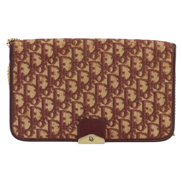 Christian Dior Trotter Canvas Chain Shoulder Bag Red Gold Auth 151057