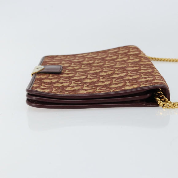 Christian Dior Trotter Canvas Chain Shoulder Bag Red Gold Auth 151057