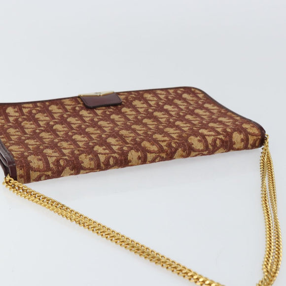 Christian Dior Trotter Canvas Chain Shoulder Bag Red Gold Auth 151057