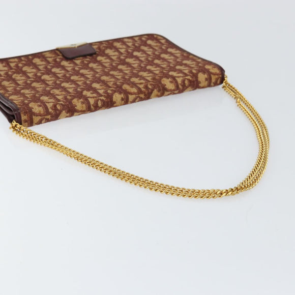 Christian Dior Trotter Canvas Chain Shoulder Bag Red Gold Auth 151057