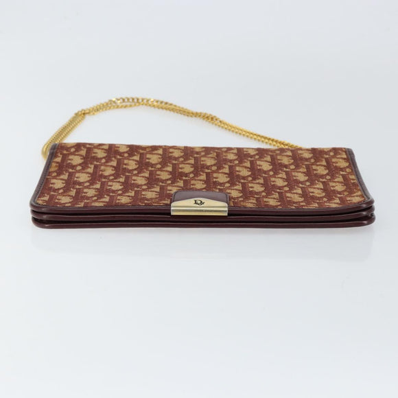 Christian Dior Trotter Canvas Chain Shoulder Bag Red Gold Auth 151057