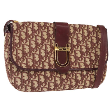 Christian Dior Trotter Canvas Shoulder Bag Red Gold Auth 151058