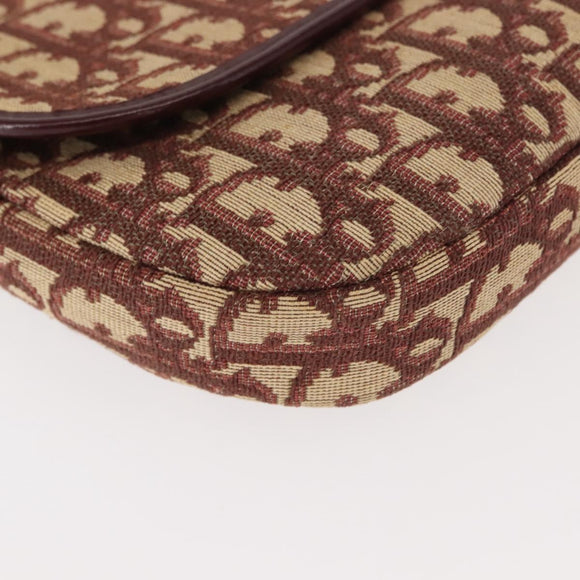 Christian Dior Trotter Canvas Shoulder Bag Red Gold Auth 151058