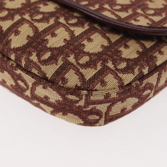 Christian Dior Trotter Canvas Shoulder Bag Red Gold Auth 151058