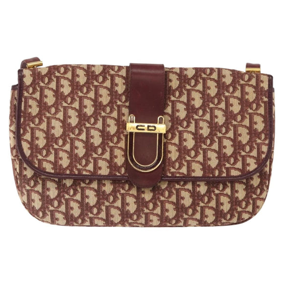 Christian Dior Trotter Canvas Shoulder Bag Red Gold Auth 151058
