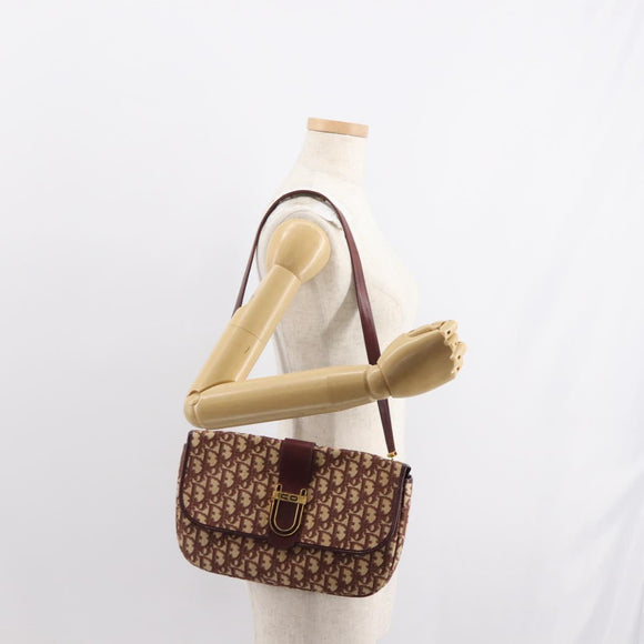 Christian Dior Trotter Canvas Shoulder Bag Red Gold Auth 151058