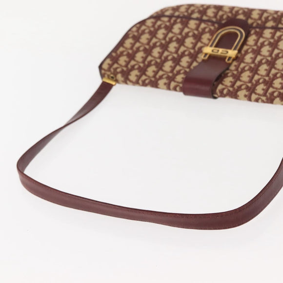 Christian Dior Trotter Canvas Shoulder Bag Red Gold Auth 151058