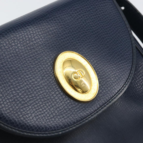 Christian Dior Schoudertas Leer Marineblauw Goud Auth 151060
