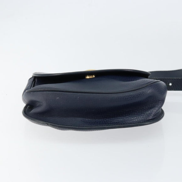 Christian Dior Schoudertas Leer Marineblauw Goud Auth 151060