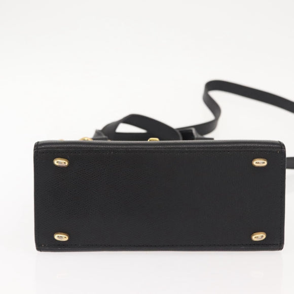 CELINE Hand Bag Leather 2way Black Gold Auth 151063