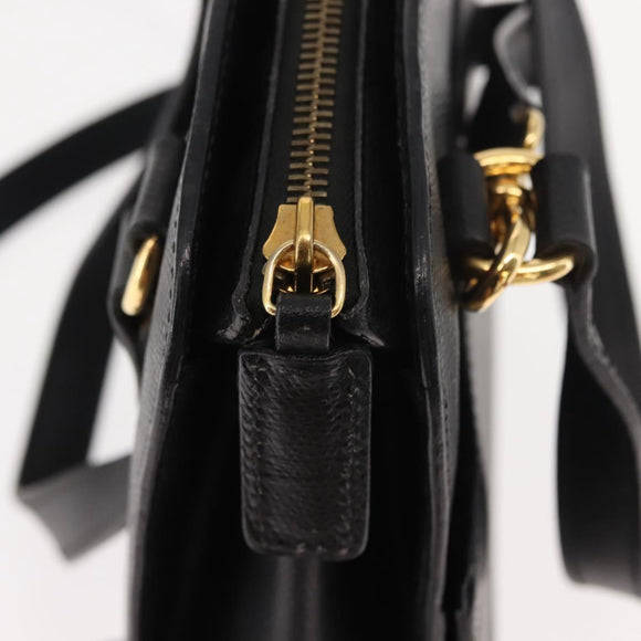 CELINE Hand Bag Leather 2way Black Gold Auth 151063