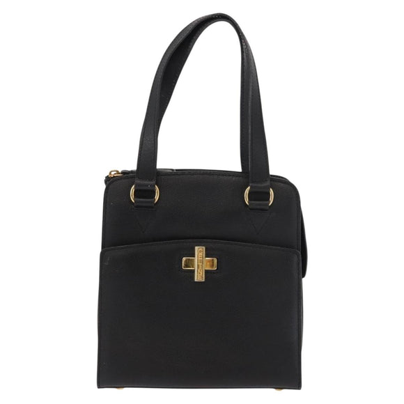 CELINE Hand Bag Leather 2way Black Gold Auth 151063