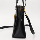 CELINE Hand Bag Leather 2way Black Gold Auth 151063-3