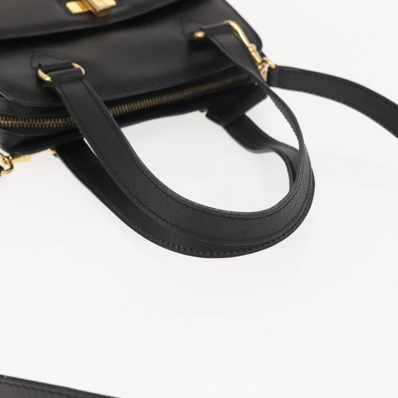 CELINE Hand Bag Leather 2way Black Gold Auth 151063