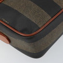 FENDI Pecan Canvas Shoulder Bag PVC Black Brown gold Auth 151064-14