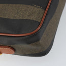 FENDI Pecan Canvas Shoulder Bag PVC Black Brown gold Auth 151064-16