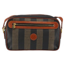 FENDI Pecan Canvas Shoulder Bag PVC Black Brown gold Auth 151064-13