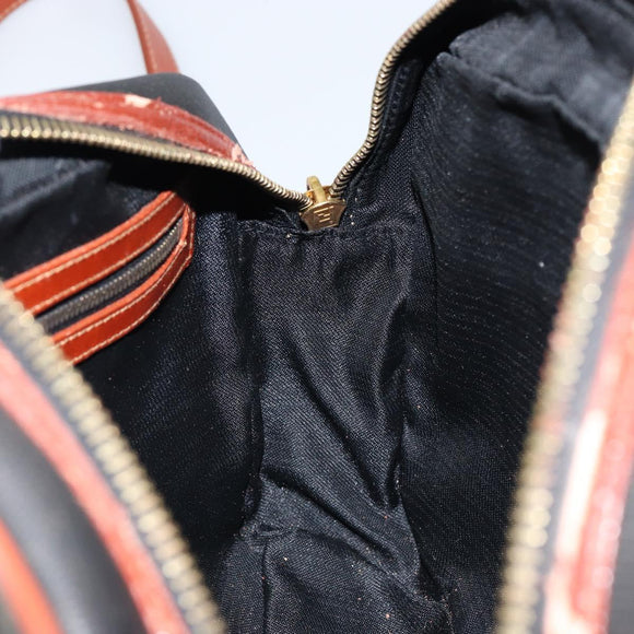 FENDI Pecan Canvas Shoulder Bag PVC Black Brown gold Auth 151064