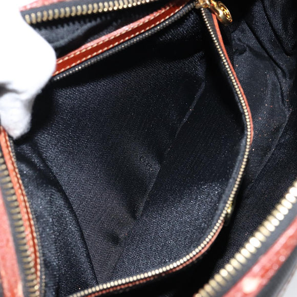 FENDI Pecan Canvas Shoulder Bag PVC Black Brown gold Auth 151064