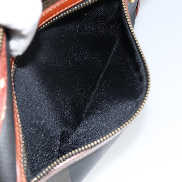 FENDI Pecan Canvas Shoulder Bag PVC Black Brown gold Auth 151064