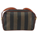 FENDI Pecan Canvas Shoulder Bag PVC Black Brown gold Auth 151064-2