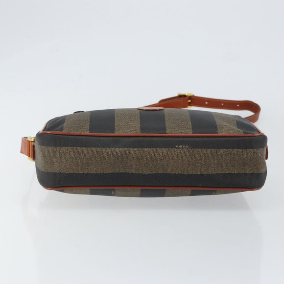 FENDI Pecan Canvas Shoulder Bag PVC Black Brown gold Auth 151064