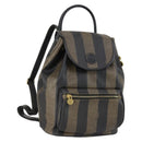 FENDI Pecan Canvas Backpack PVC Brown Black gold Auth 151065-1