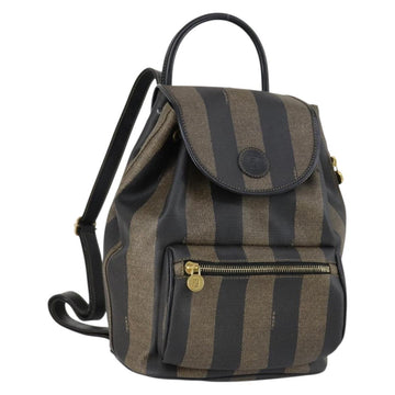 FENDI Pecan Canvas Backpack PVC Brown Black gold Auth 151065