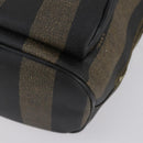 FENDI Pecan Canvas Backpack PVC Brown Black gold Auth 151065-15