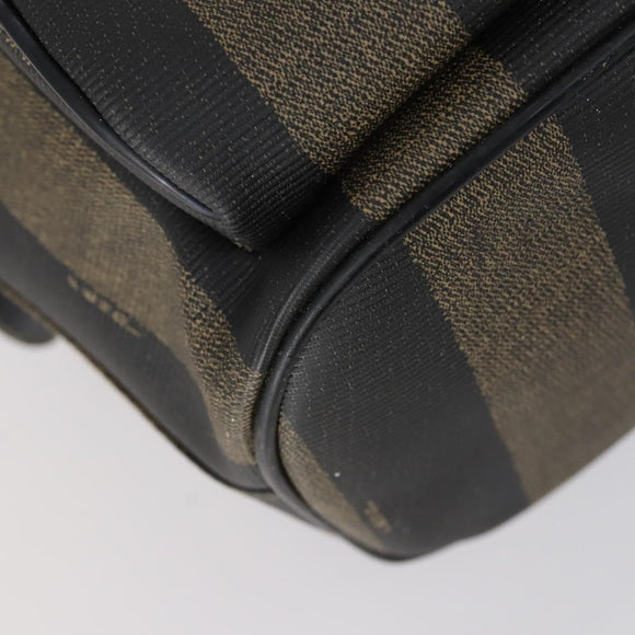 FENDI Pecan Canvas Backpack PVC Brown Black gold Auth 151065