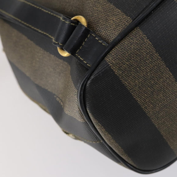 FENDI Pecan Canvas Backpack PVC Brown Black gold Auth 151065