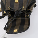 FENDI Pecan Canvas Backpack PVC Brown Black gold Auth 151065-10