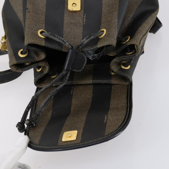 FENDI Pecan Canvas Backpack PVC Brown Black gold Auth 151065