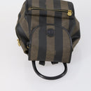 FENDI Pecan Canvas Backpack PVC Brown Black gold Auth 151065-6