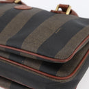 FENDI Pecan Canvas Hand Bag PVC Black Brown gold Auth 151066-9