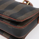 FENDI Pecan Canvas Hand Bag PVC Black Brown gold Auth 151066-15