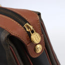 FENDI Pecan Canvas Hand Bag PVC Black Brown gold Auth 151066-10