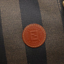 FENDI Pecan Canvas Hand Bag PVC Black Brown gold Auth 151066-17