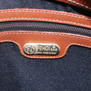 FENDI Pecan Canvas Hand Bag PVC Black Brown gold Auth 151066-18