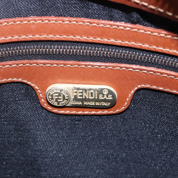 FENDI Pecan Canvas Hand Bag PVC Black Brown gold Auth 151066