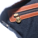 FENDI Pecan Canvas Hand Bag PVC Black Brown gold Auth 151066-19